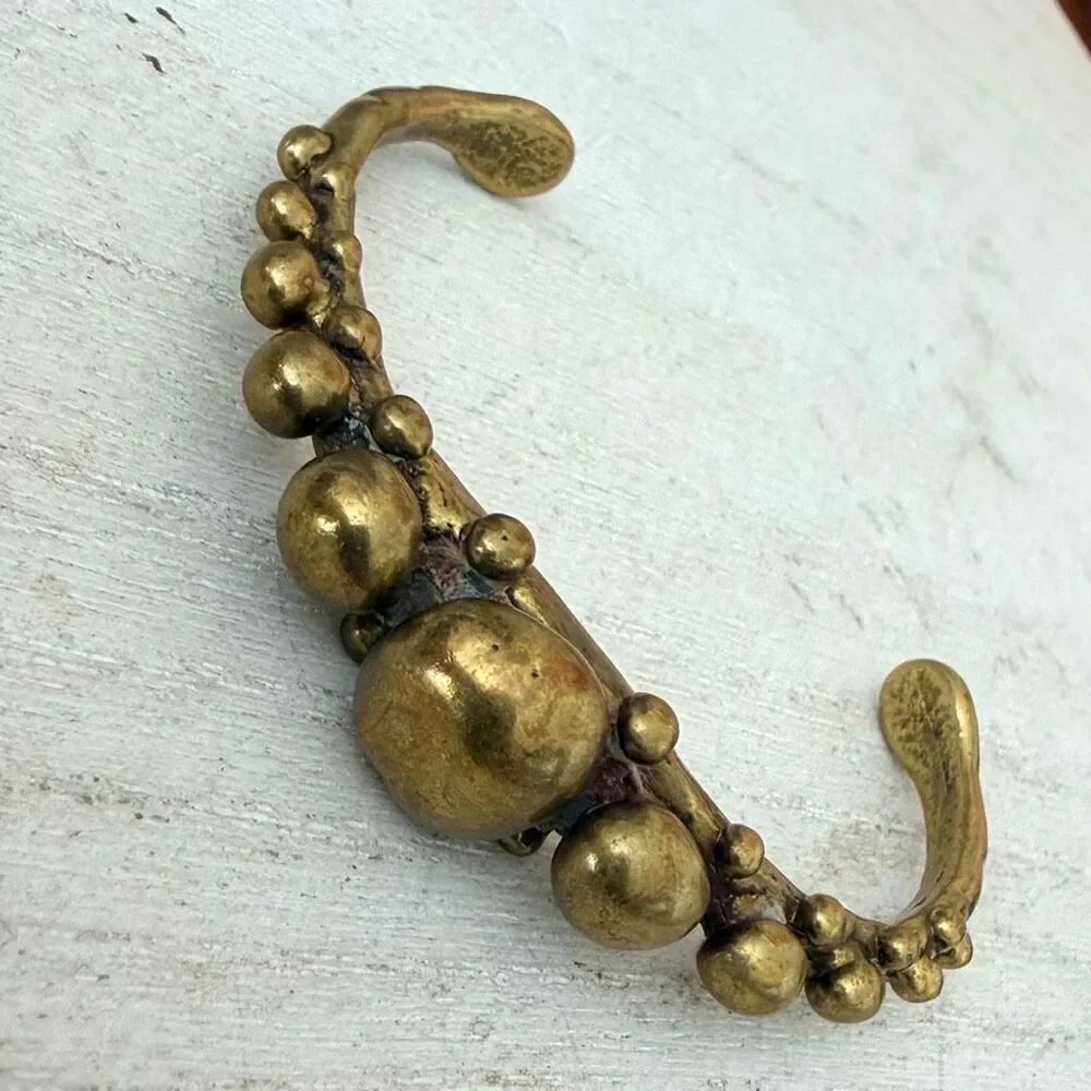 Tasha Gold Tone Bubble Statement Cuff Bracelet Sculptural Organic Design
